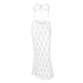 Lace Contrast Self Tie Backless Tube Maxi Skirt Set